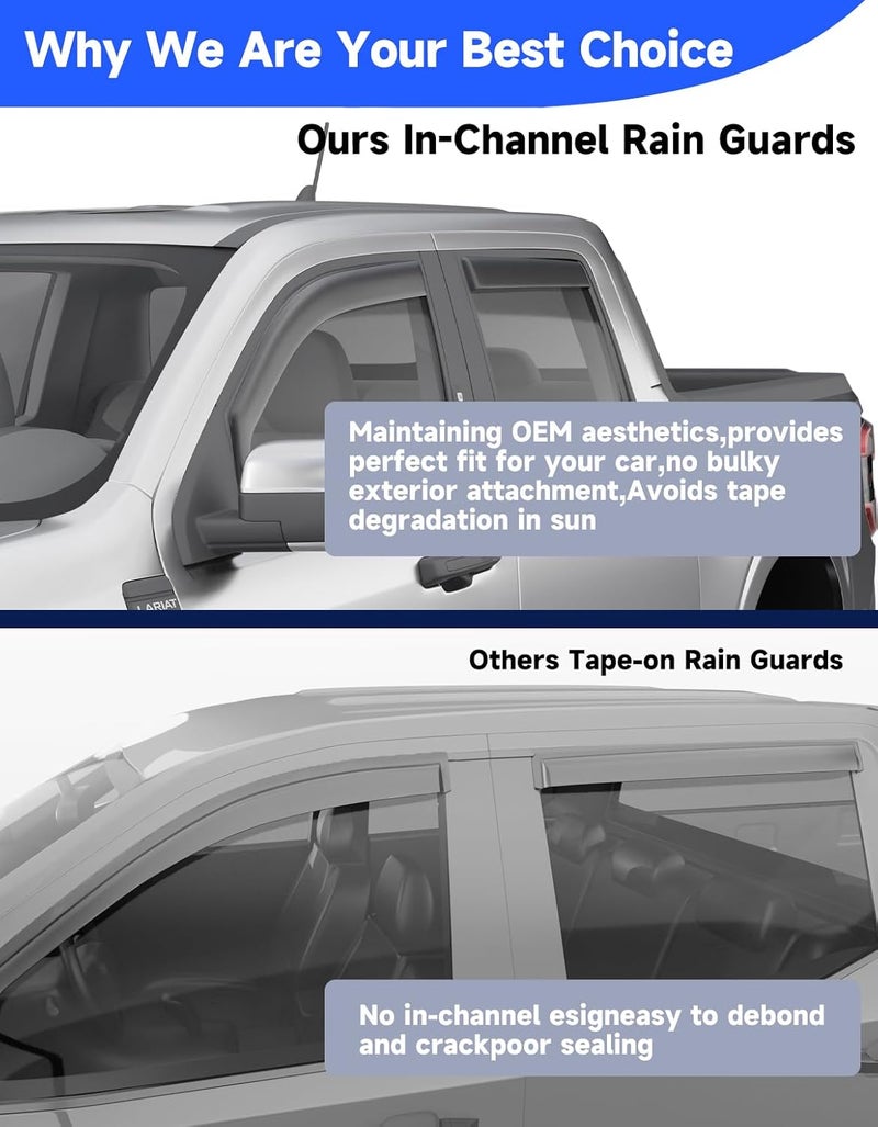 Breejoy in-Channel Rain Guards Fit for Ford Maverick 2022 2023 2024 2025 2026 Truck, Window Rain Guards Visors Vent Visors Window Deflector Vent Shades Car Accessories -4 pcs - Image 5